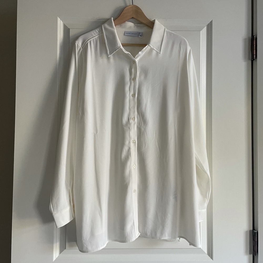 Susan Graver Long Line Button Front Blouse